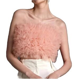 ZARA Pink Strapless Crop Tulle and Knit Tube Top Tulle Ruffles Size Small NEW